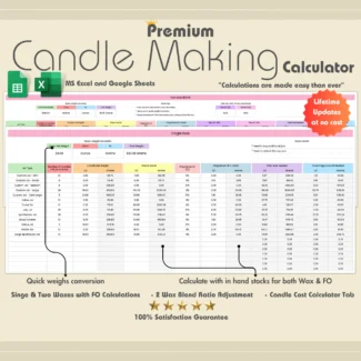 candle making calculator, candle worksheet, candle calculator, candle pricing, candle wax calculator, candle cost, excel,