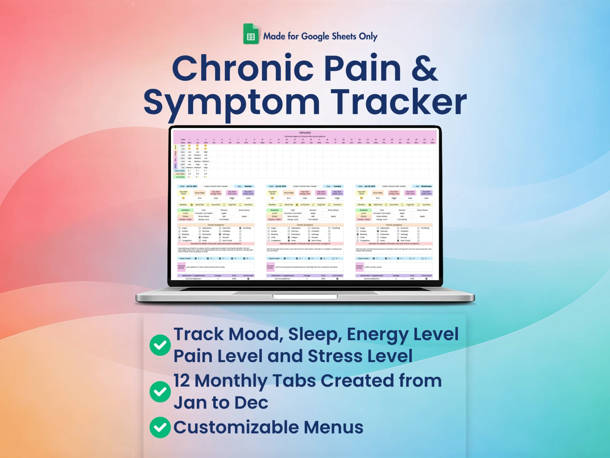 Chronic Pain and Symptom Tracker for Google Sheets