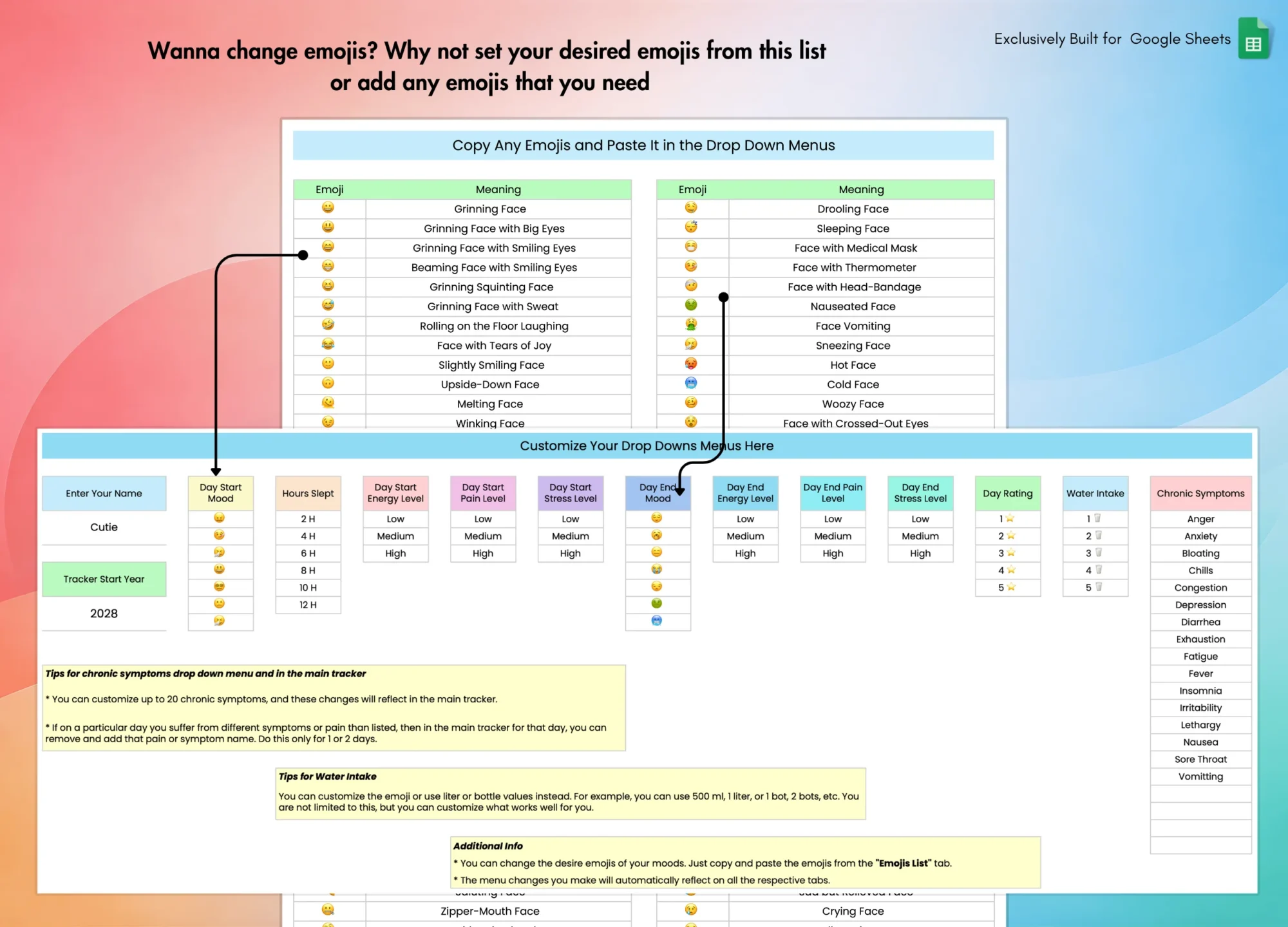 Chronic Pain and Symptom Tracker for Google Sheets