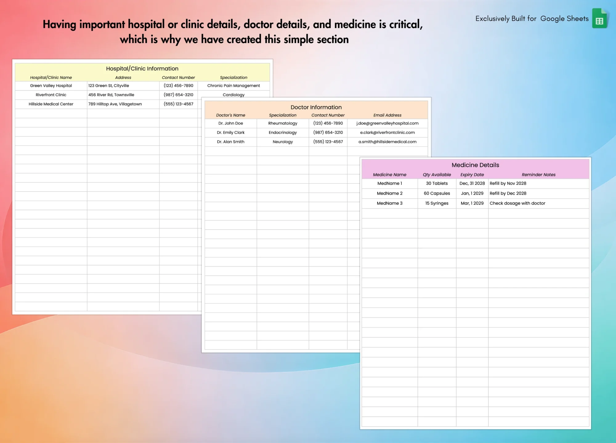Chronic Pain and Symptom Tracker for Google Sheets