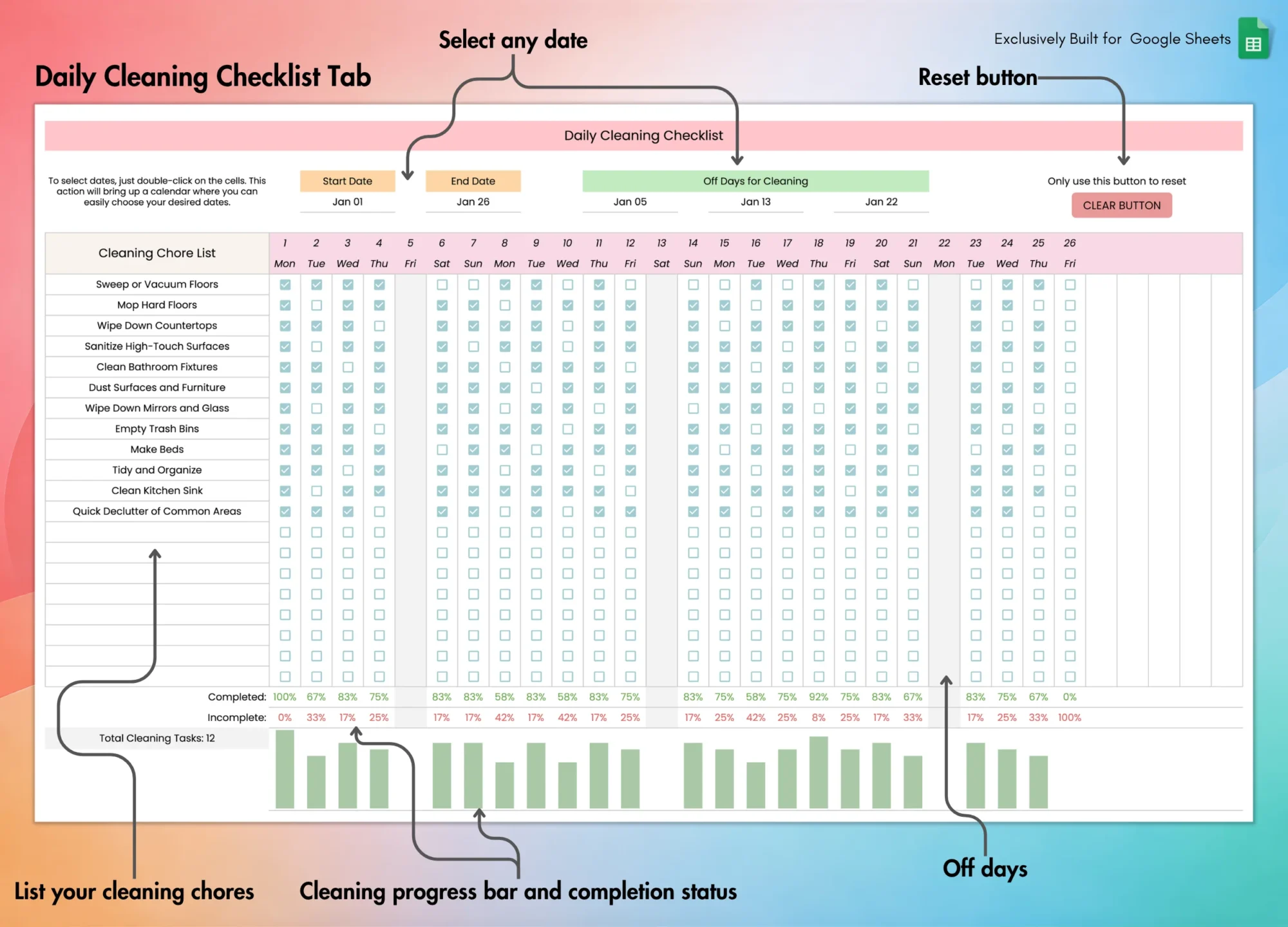 Cleaning Checklist Template for Google Sheets
