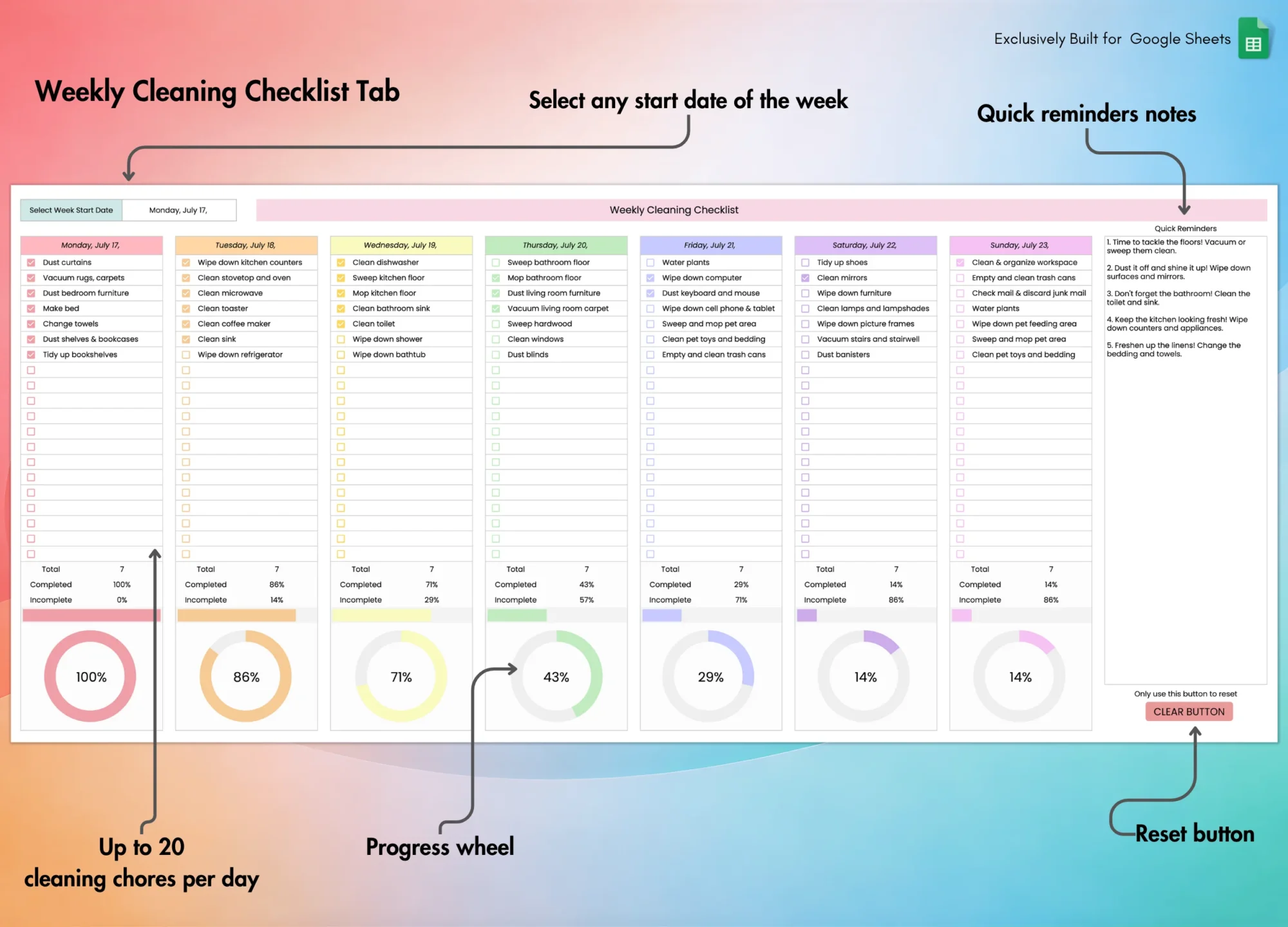 Cleaning Checklist Template for Google Sheets