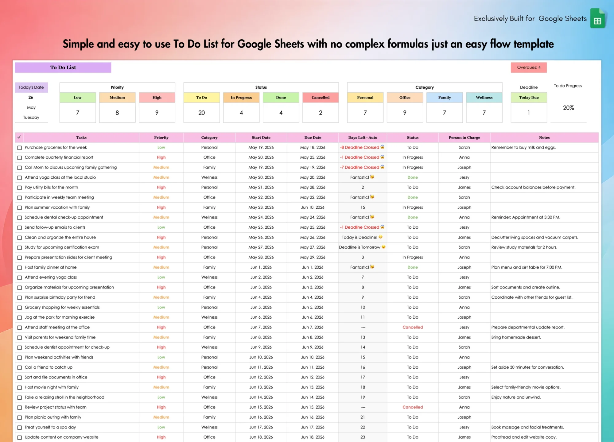 To Do List for Google Sheets