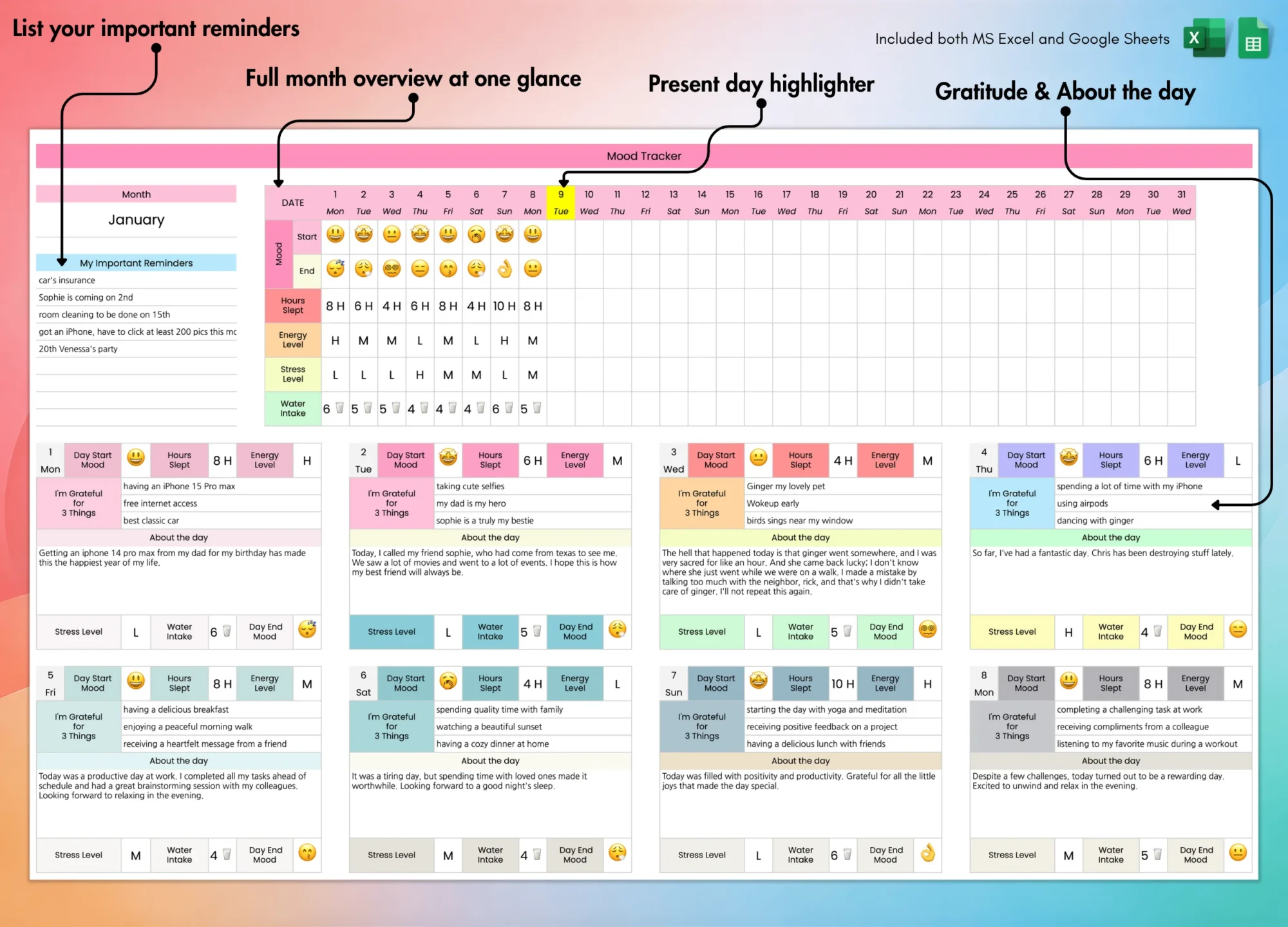 Mood Tracker Spreadsheet
