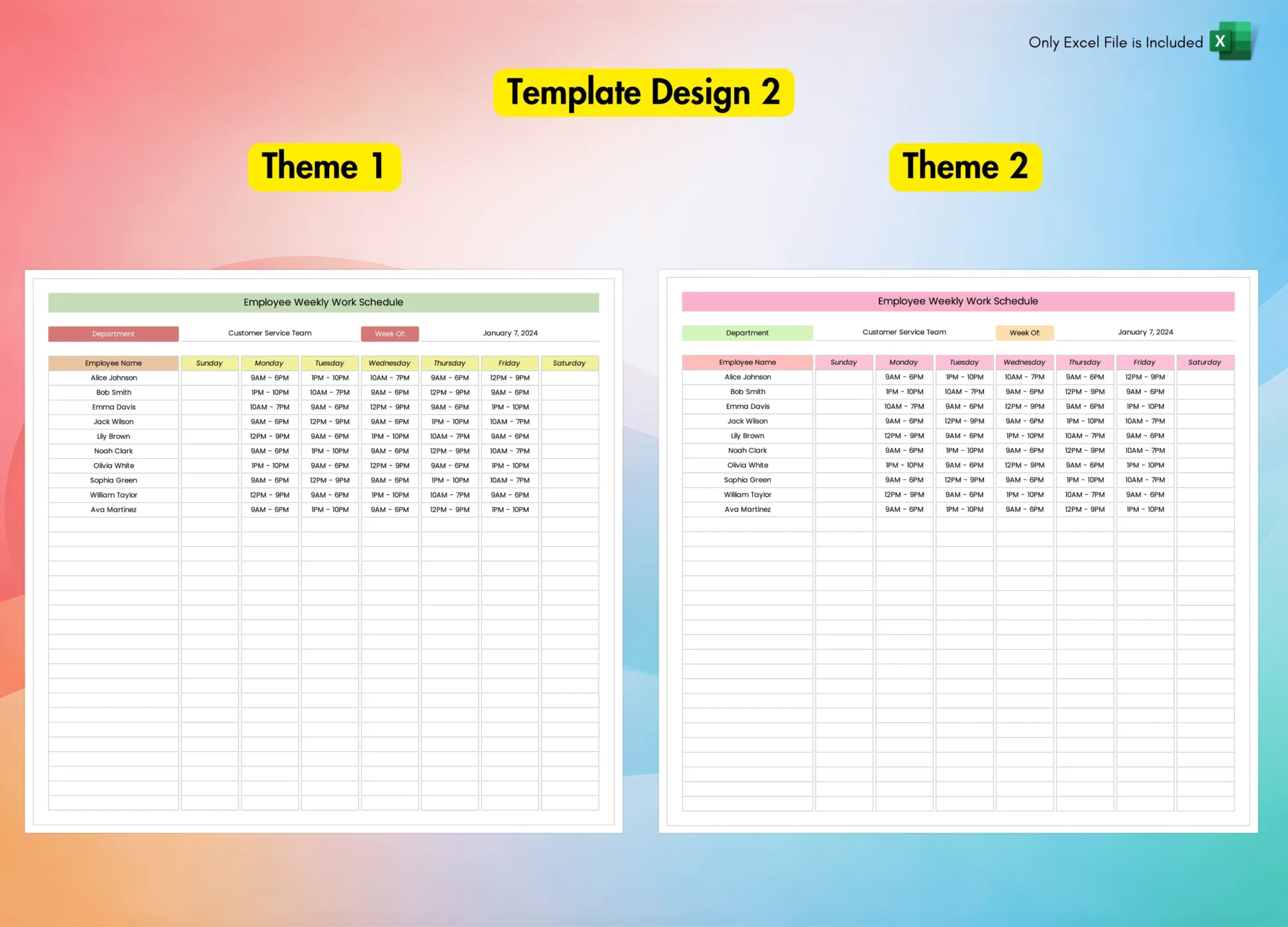 Employee Work Schedule for Excel