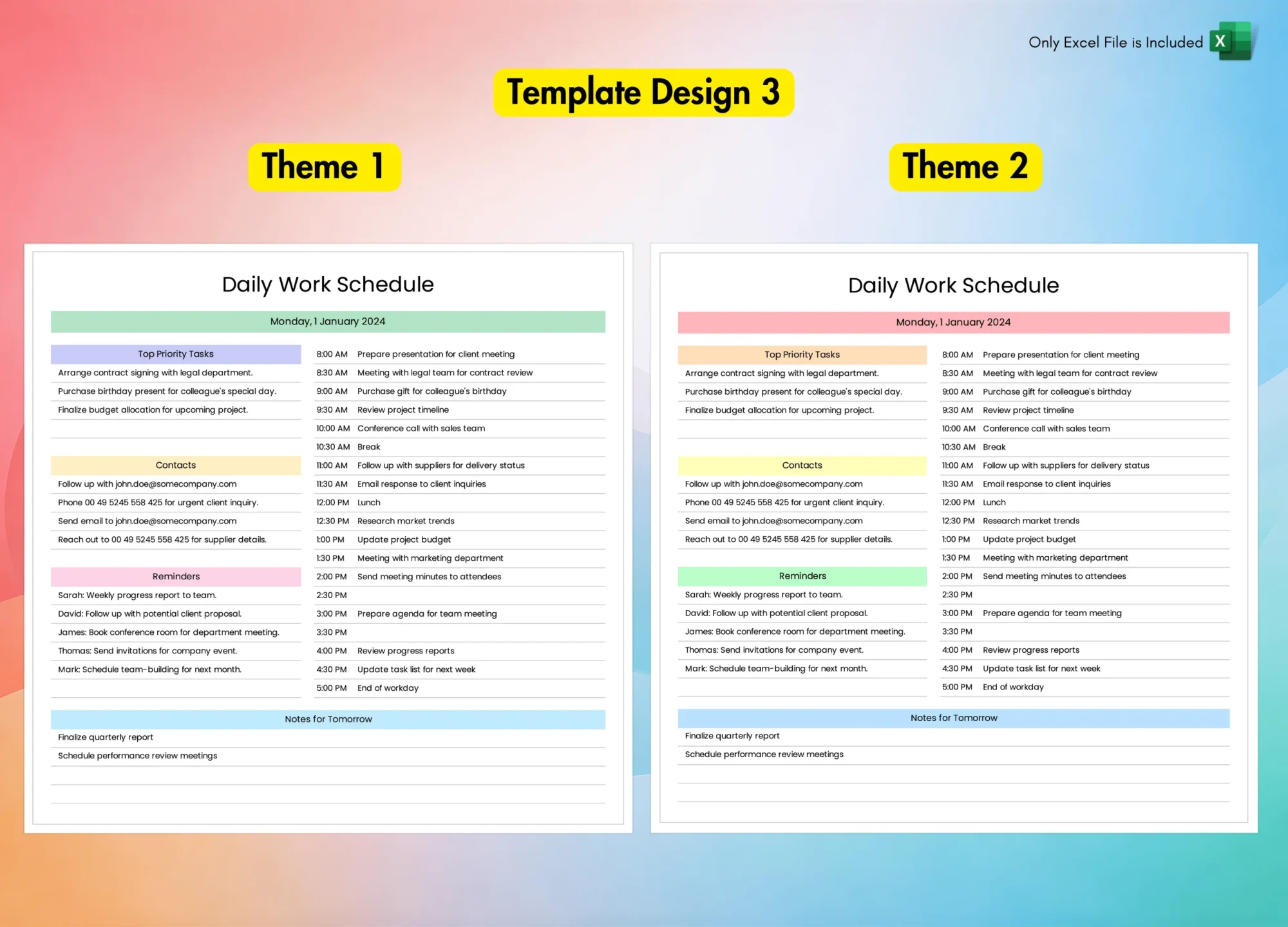 Employee Work Schedule for Excel