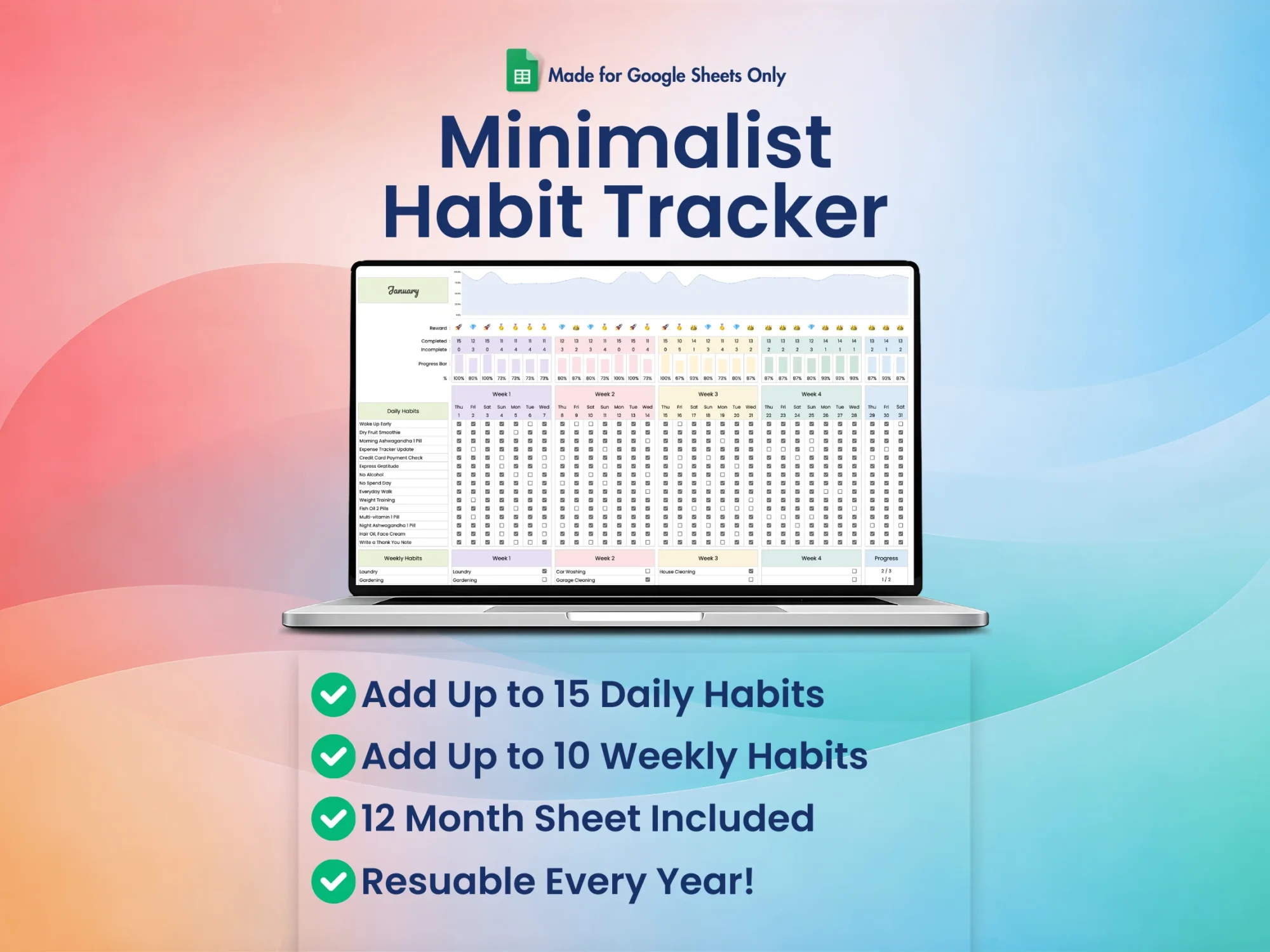 Habit Tracker for Google Sheets | Theme 1