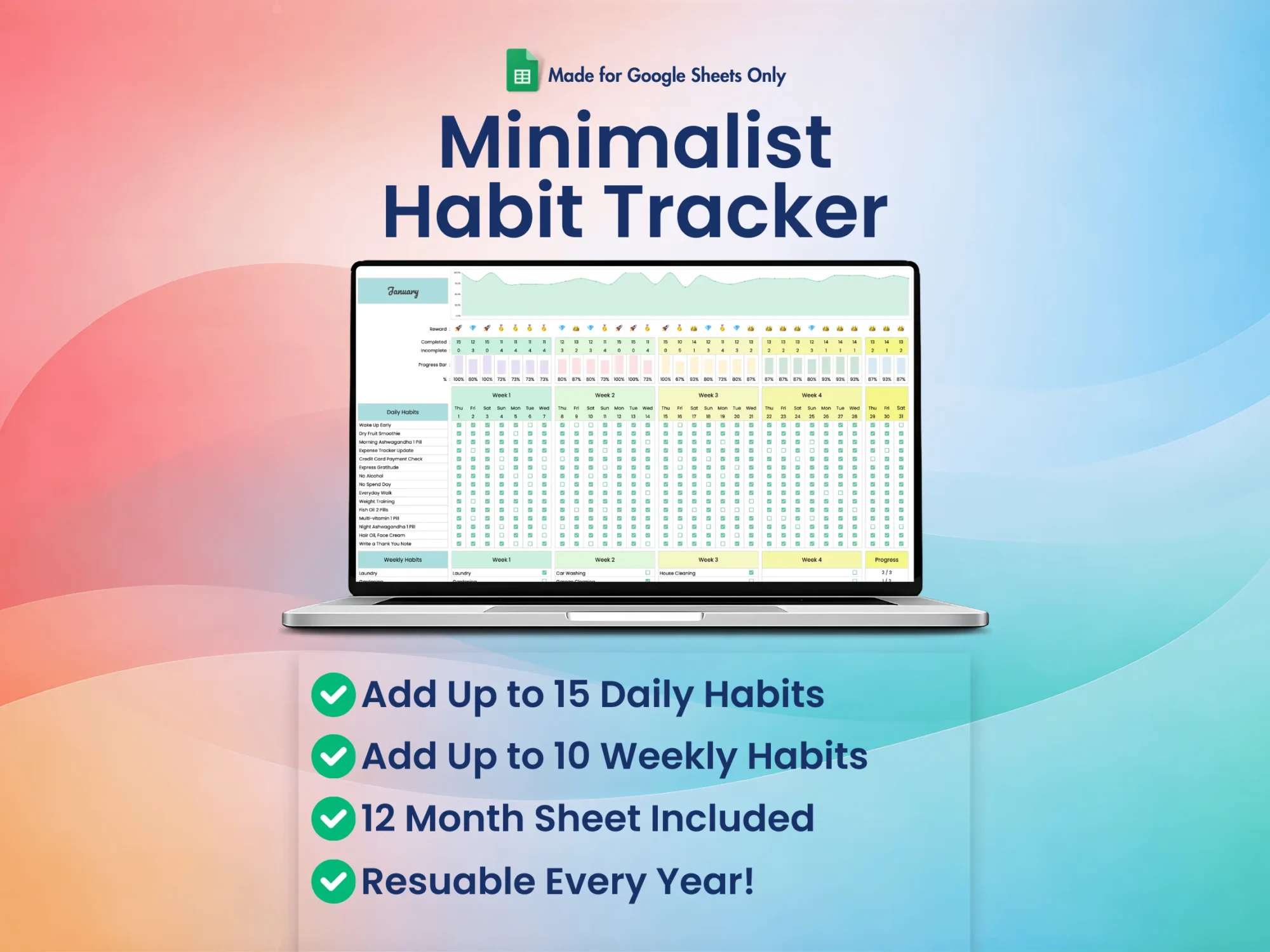 Habit Tracker for Google Sheets | Theme 2