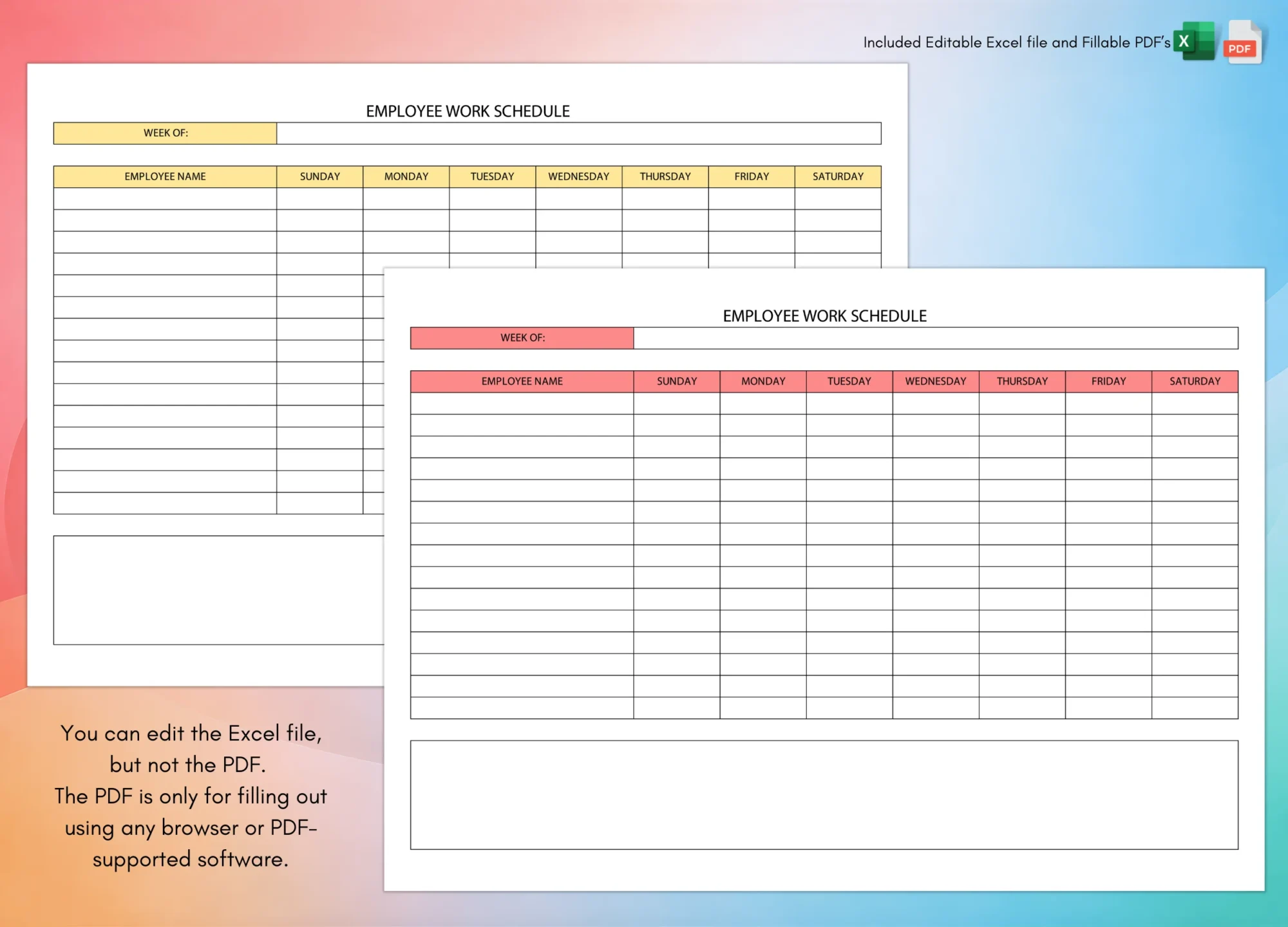 Printable Work Schedule Templates: PDFs and Excel Sheets