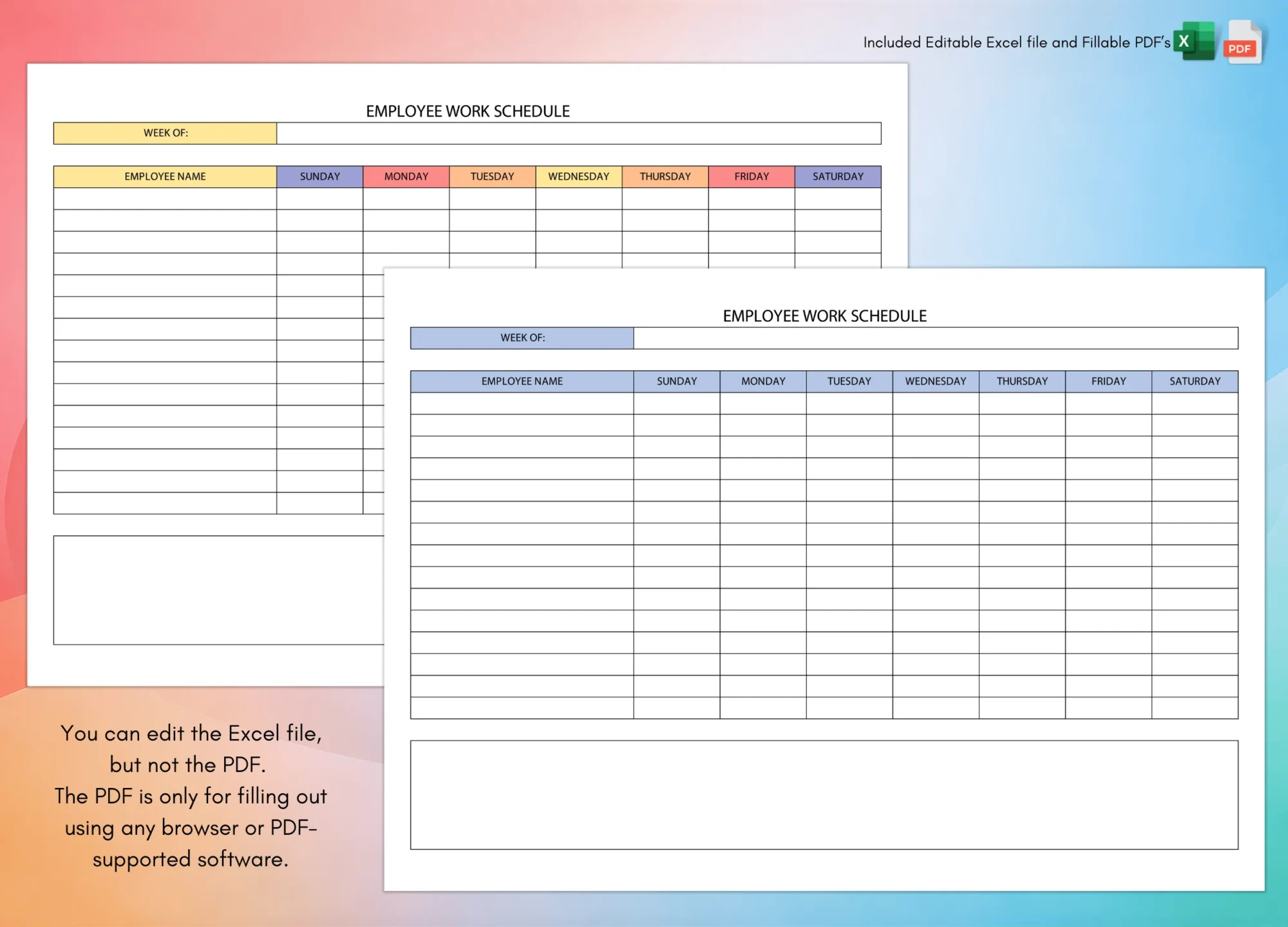 Printable Work Schedule Templates: PDFs and Excel Sheets