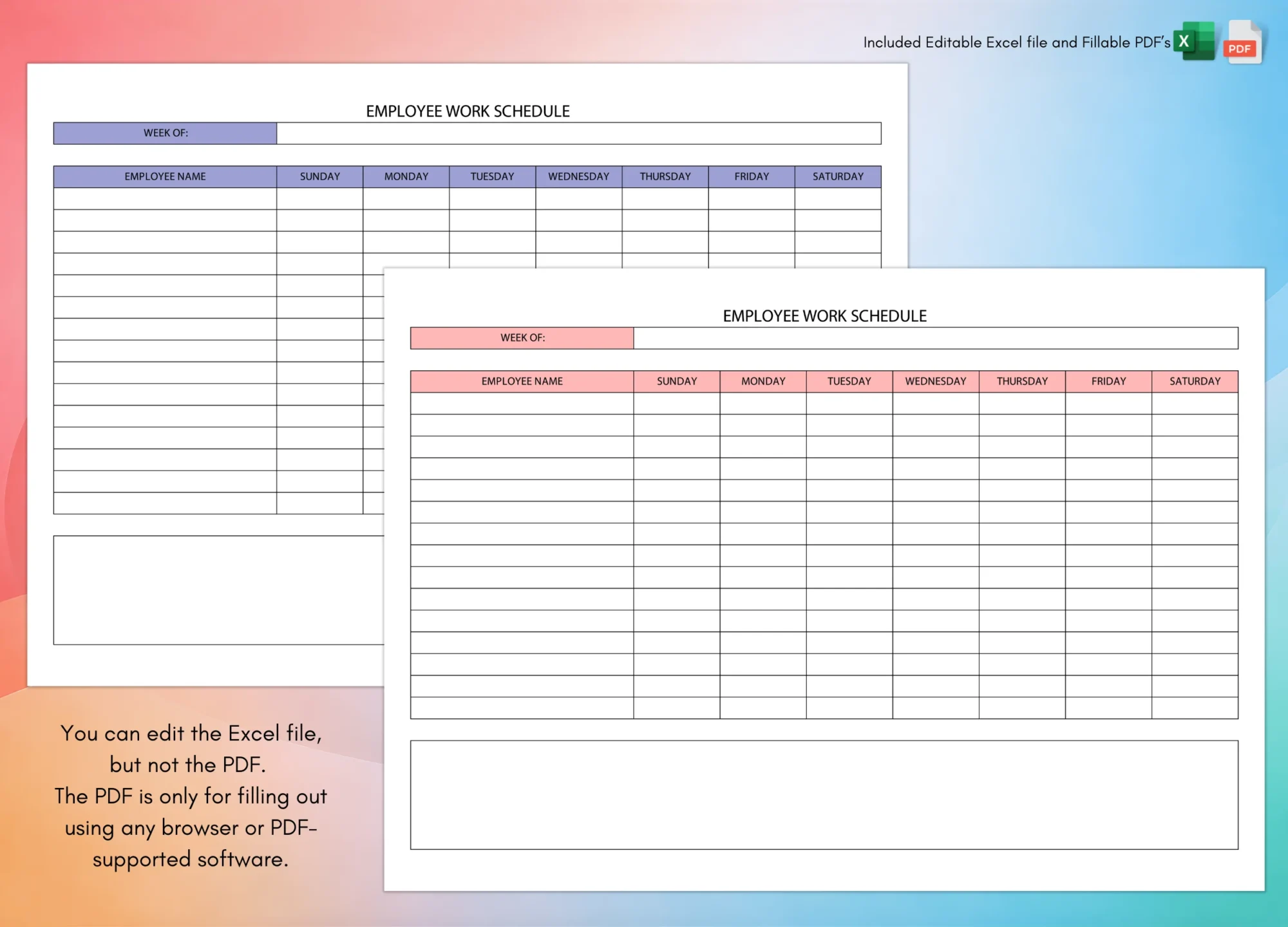 Printable Work Schedule Templates: PDFs and Excel Sheets