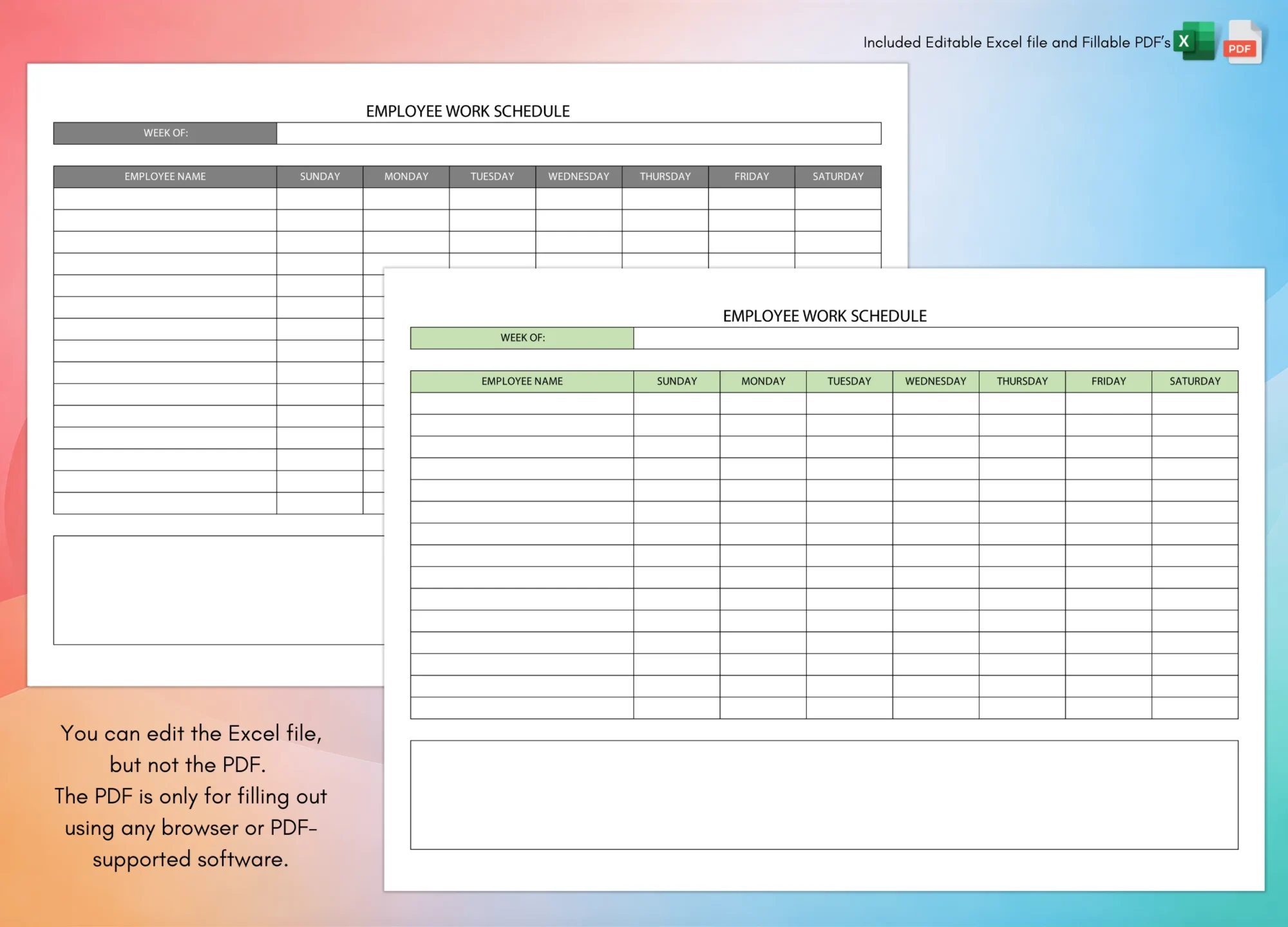 Printable Work Schedule Templates: PDFs and Excel Sheets