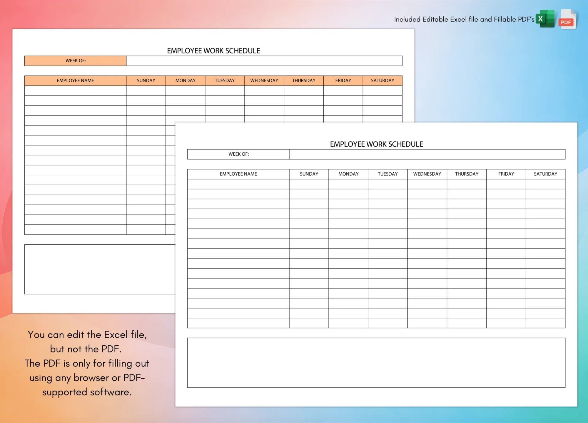 Printable Work Schedule Templates: PDFs and Excel Sheets