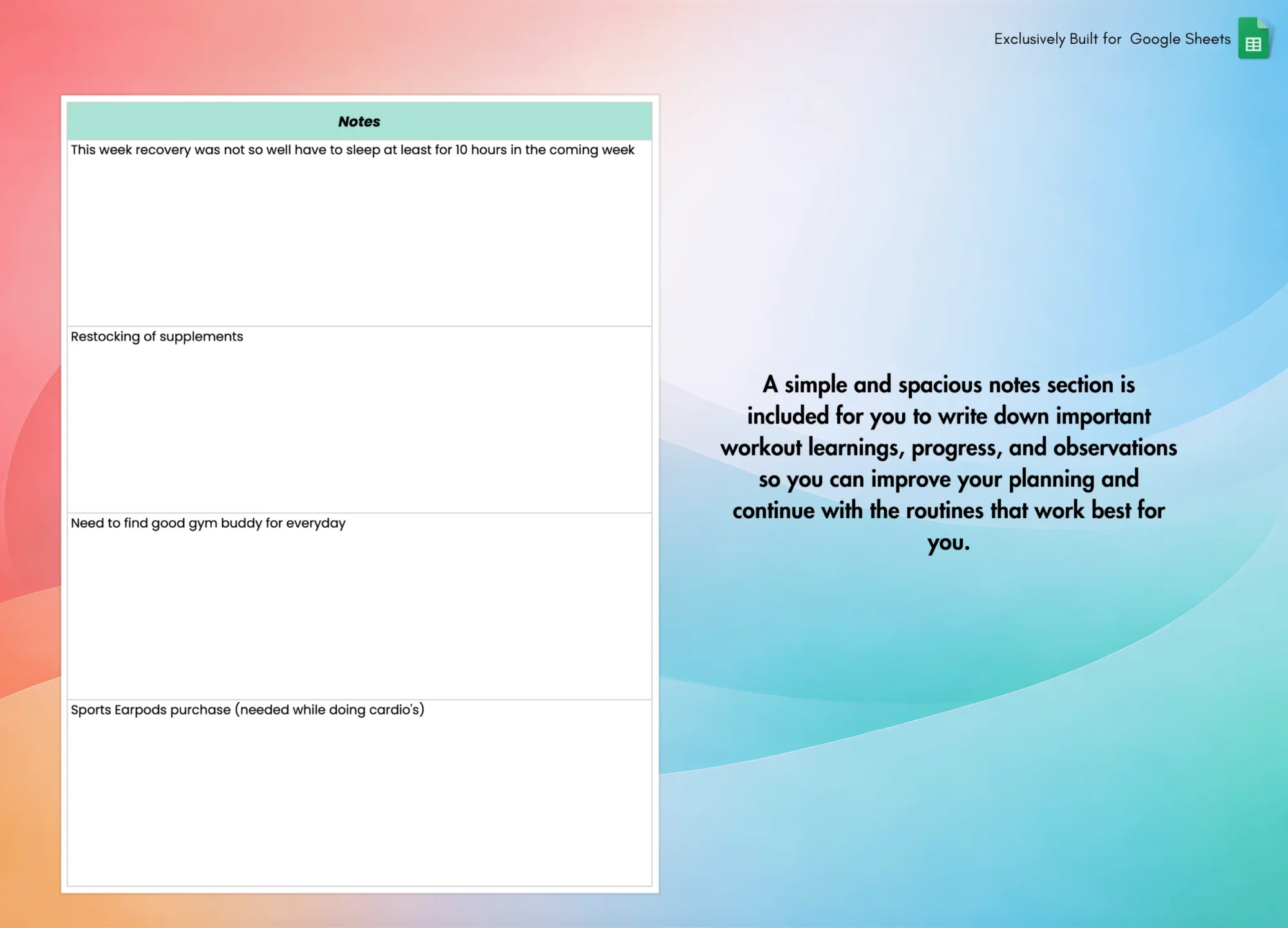 Weekly Workout Planner for Google Sheets