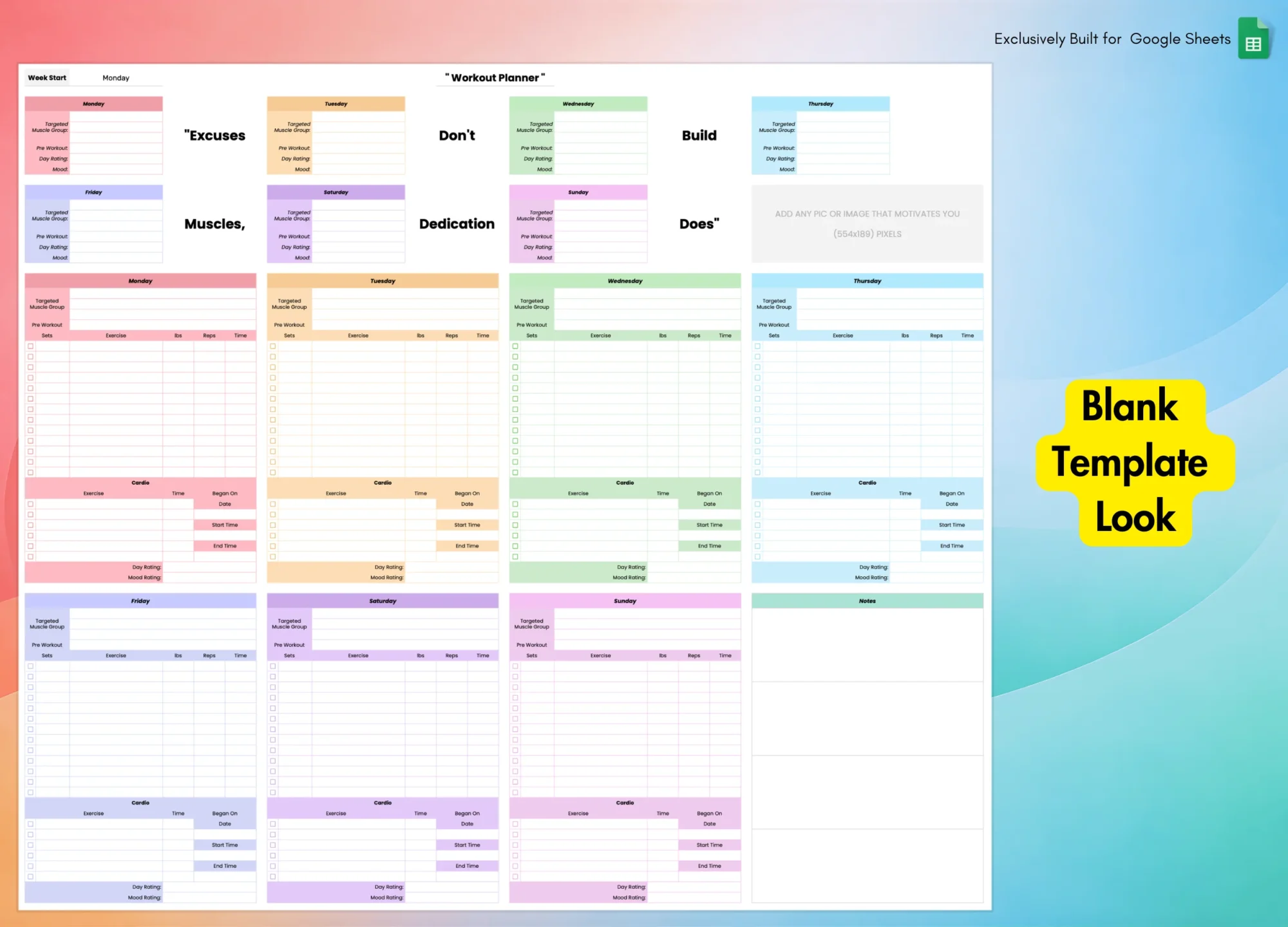 Weekly Workout Planner for Google Sheets