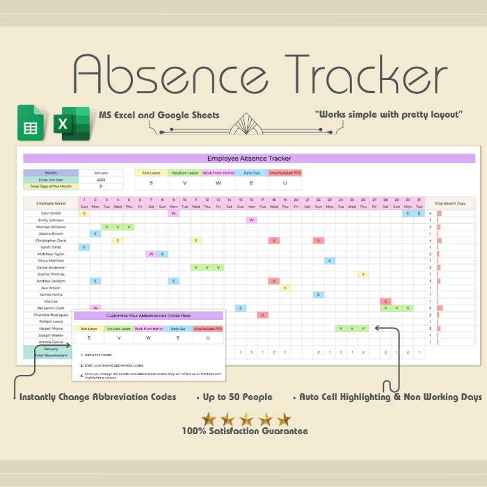 employee absence tracking spreadsheet,