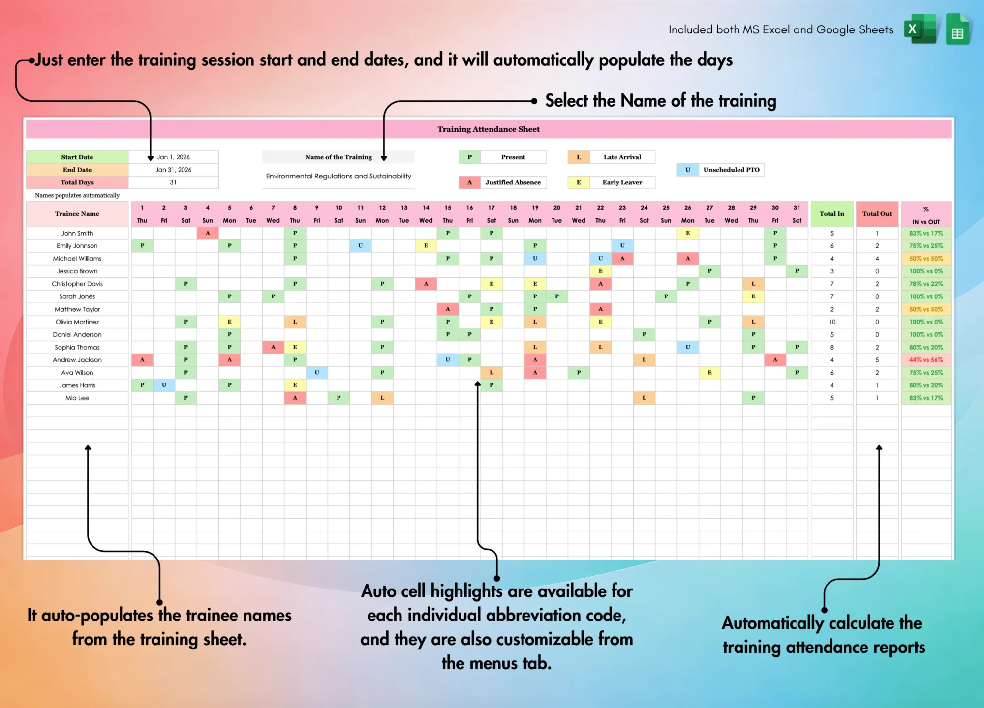 Employee Training Sheet | Theme 2