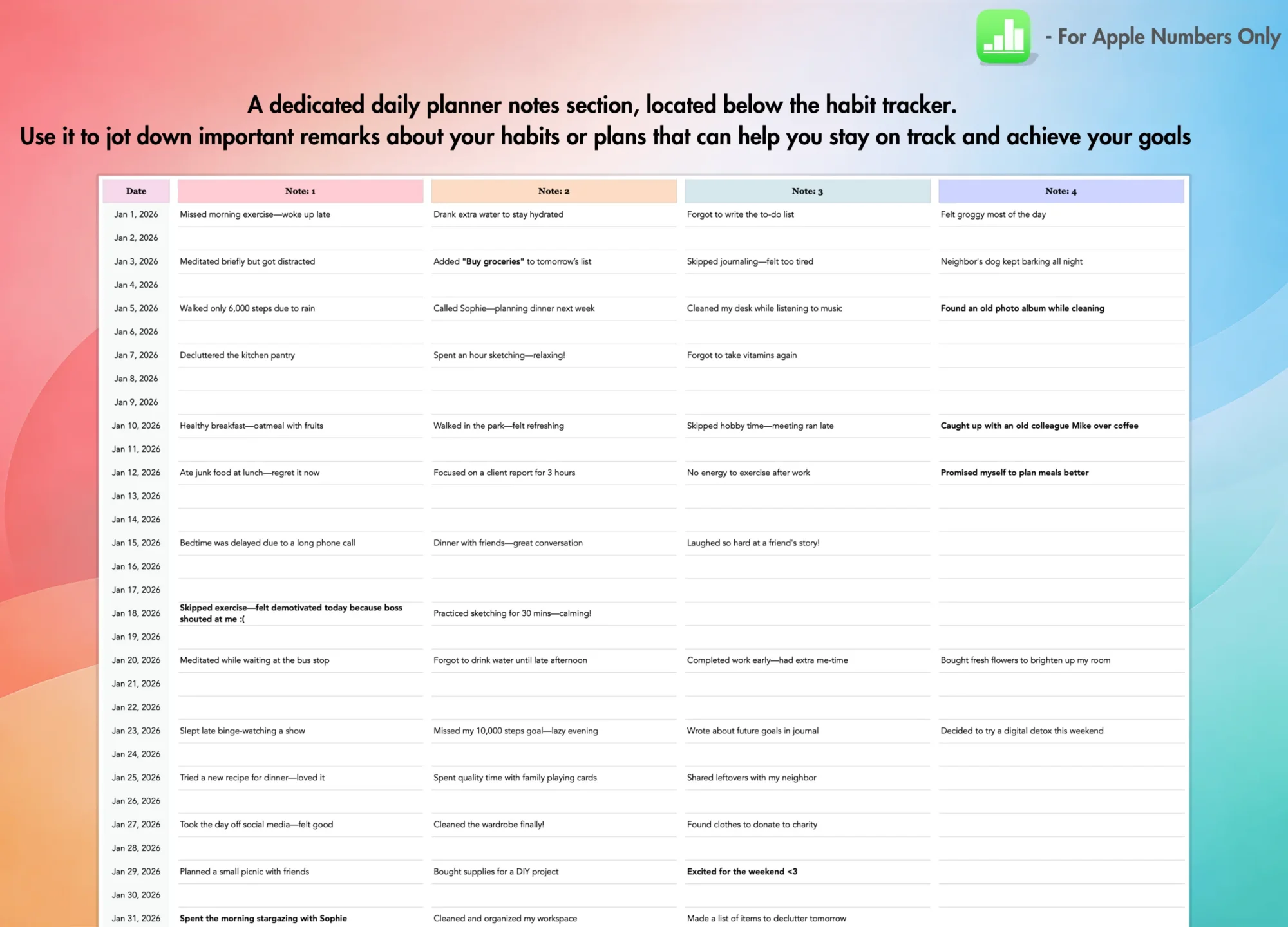 Easy Habit Tracker for Apple Numbers