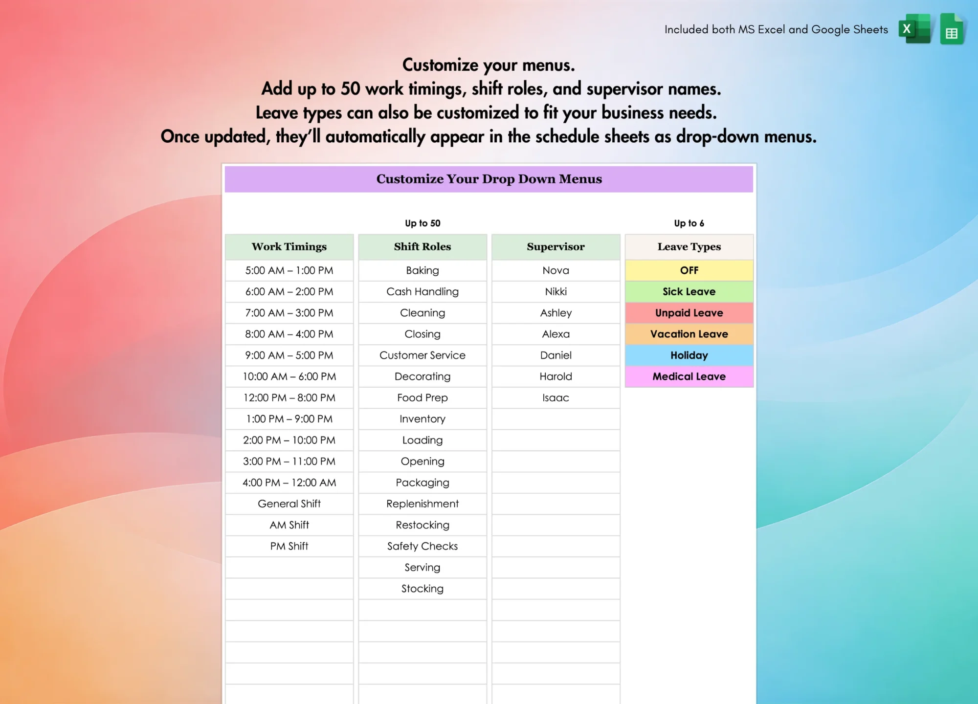 Employee Weekly Schedule Template