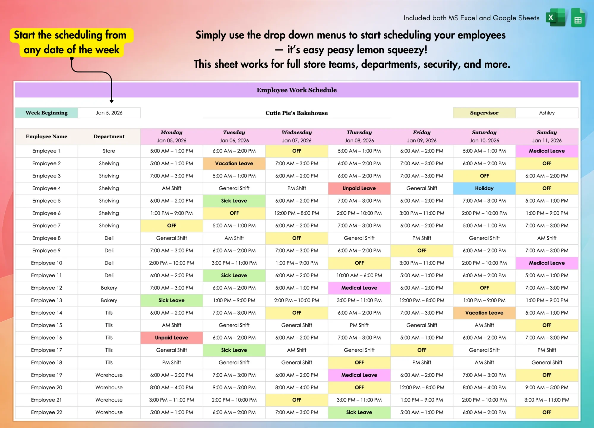 Employee Weekly Schedule Template