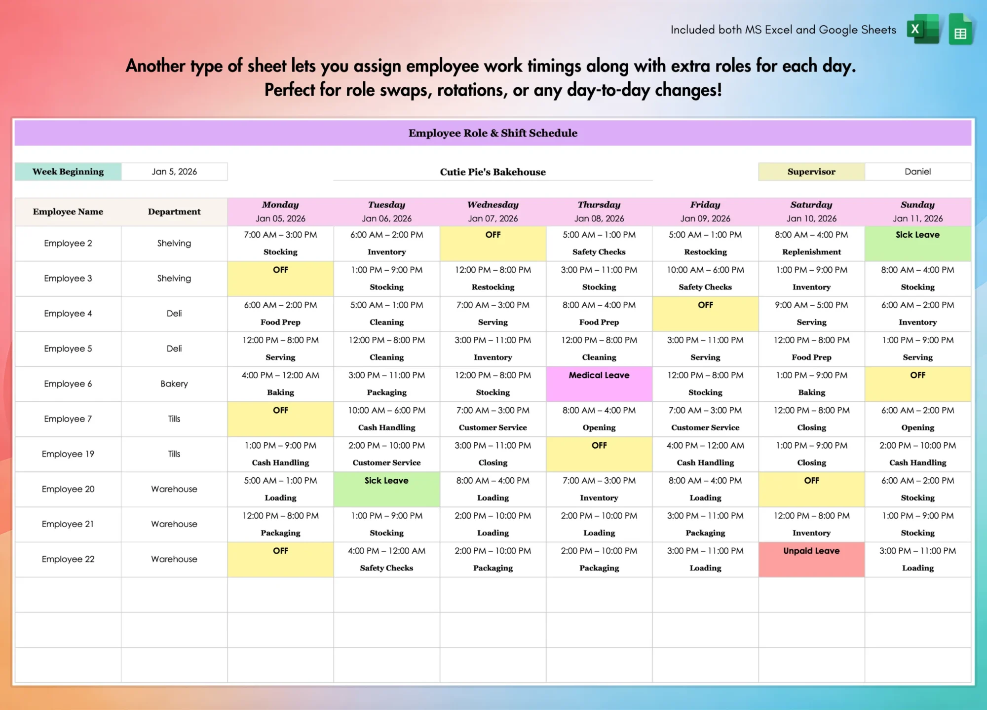 Employee Weekly Schedule Template